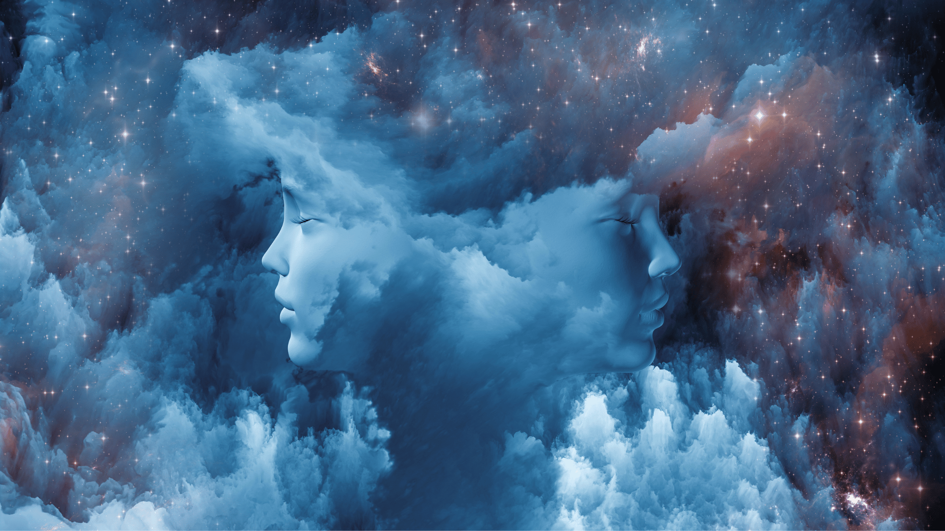 Illustration of a dream face of a child amongst a night sky of clouds
